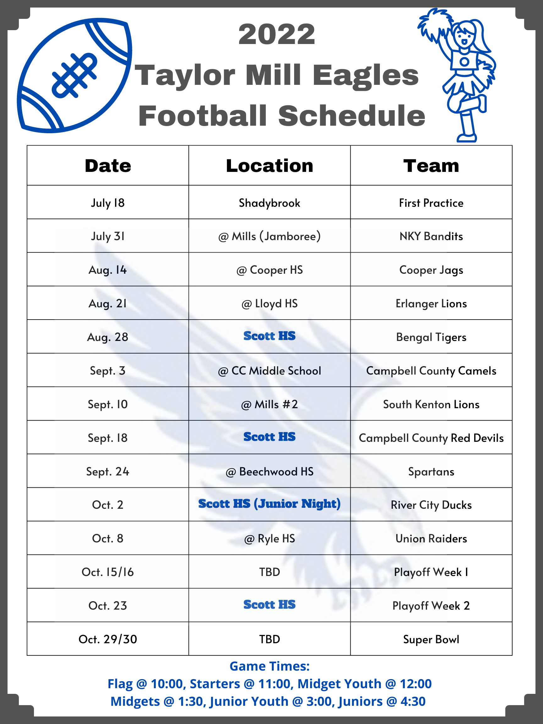 2022 Taylor Mill Eagles Schedule!